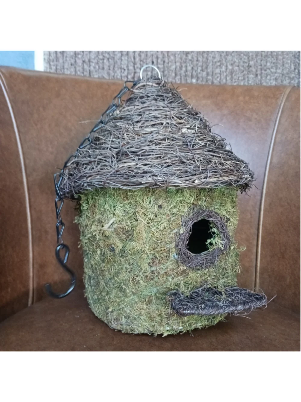 Super Moss Bungalow Woven Hanging Birdhouse On Chain 11x10 Cottage Core Whimsica